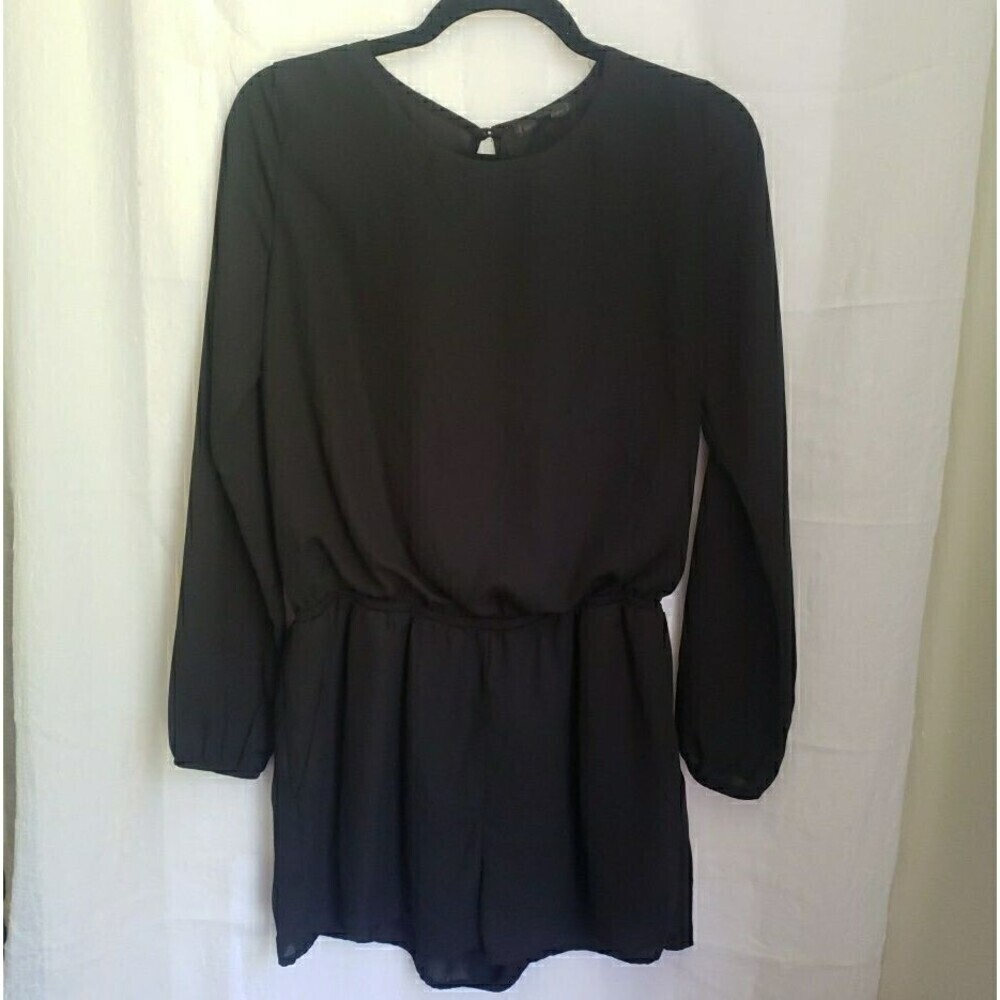 Lucca Couture Black Long Sleeve Romper Lined Shorts Open Back Women's Size M